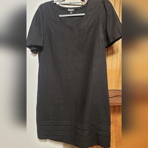 Original Nicole Miller Linen Black Short Sleeve Vneck Midi Dress